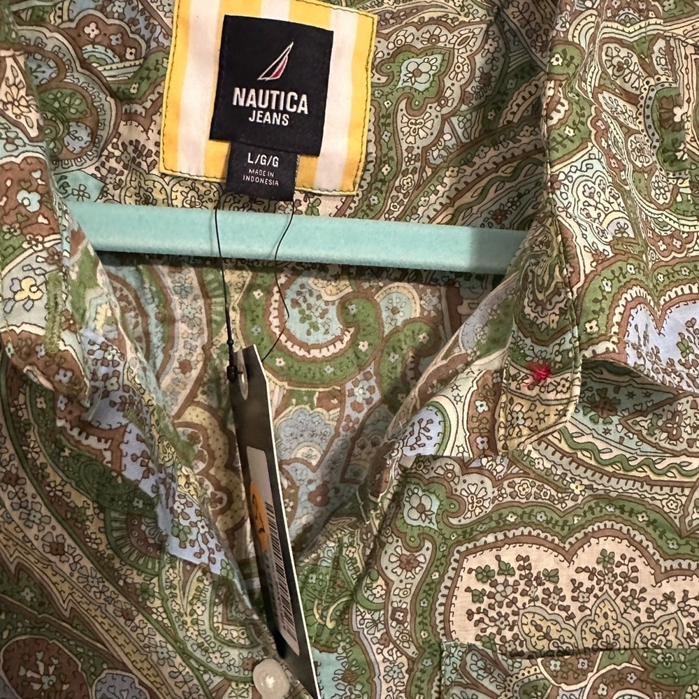 Nautica Green and Blue Paisley Button Down Shirt - Picture 3 of 5